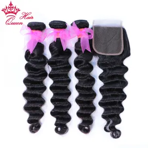 Loose Deep Wave Bundles With Closure Brazilian Virgin Hair Bundles With Lace Closure Human Raw Hair Weave Bundle Natural Color Queen Hair Products
