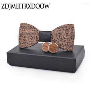 Bow Ties Design Classic Paisley Wood For Mens Wedding Suits Wooden Tie Pocket Square Butterfly Shape Set Cadeau Homme