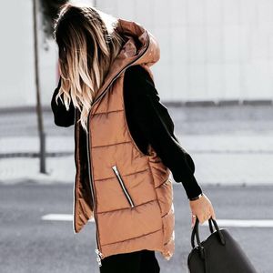 Women's Vests Winter Hooded Cotton Padded Waistcoat Sleeveless Warm Long Down Coat Vest With Pockets Quilted Jacket Outdoor JacketsWomen's