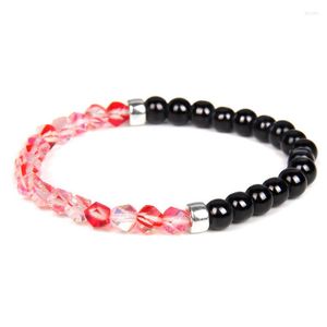 Strand 6mm Section Artificial Moonstone Stone Pärlor armband för kvinnor Black Beaded Energy Jewelry Buddha Strench