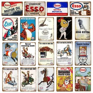 Retro Esso Extra art painting Targhe in metallo Tiger Motor Oil Poster Decor per pub bar Car Garage Benzina Piastra Vintage Home Decorazione personalizzata Dimensioni 30X20CM w02