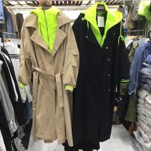 Płaszcze damskie 2023 Autumn Korean Streetwear Khaki/czarny długi płaszcz żeńska płaszcz sprężyn wiatrowy fy86