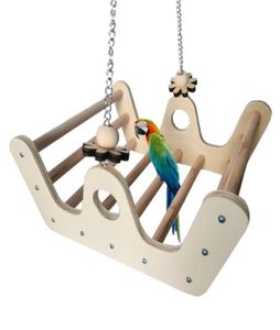 Andra husdjursförsörjningar papegoja Swing Natural Wood Bird Toy Wood Stand Abbå tuggleksaker Metallkedjeburtillbehör för små husdjur Bird5805534