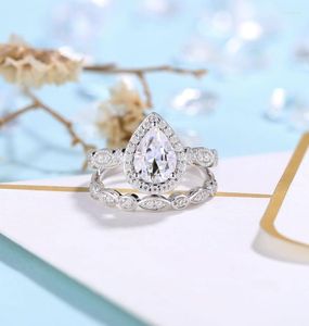 Cluster Rings 18K Solid Gold Center 6 8 Pear Cut Moissanite Engagement Ring Bridal Wedding Set For Women Gift