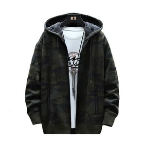 Hoodies masculinos moletom tendência inverno lã camisola cardigan camuflagem jaqueta magro na moda com capuz 230302