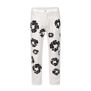 Fashion Designer Flower Full Print Mens Jeans Pants Oversized Streetwear Straight Casual Men and Women Denim Trousers