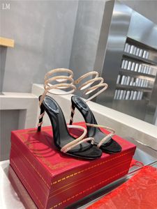 Rene Caovilla Square Beige Jewels Sandals Cleo Shoe Heel Jewelled Rhinestone Sandalsが箱最高品質