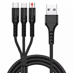 3in1 Data USB -kabel Snabb nylonladdningskablar för Android -telefon Xiaomi Huawei Samsung Charger Wire