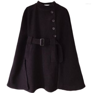 Kvinnors ull Kvinnor Woolen Cloak Cape Coat Double-Breasted Overcoats