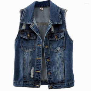 Women's Vests Denim Vest Women Vintage Waistcoat Sleeveless Hole Pocket Jacket