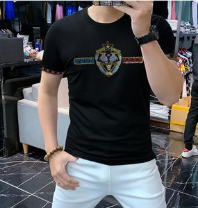 2023 camisetas masculinas verão nova rede vermelha carta t-shirt moda masculina personalidade diamante quente encaixe europeu manga curta punhos rosqueados