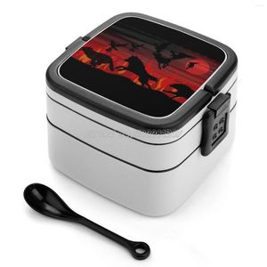 Dinnerware define fogo! - Wolfquest Dream Bento Box à prova de vazamento para crianças lobos lobos de fogo Lua cheia