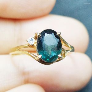 Cluster Rings 18K Gold Ring Natural Real Sapphire 6 8mm 1.6ct Gemstone Per Jewelry Fine Women C217281