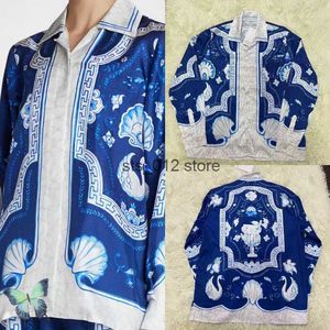 Men's Casual Shirts CASABLANCA Blue Marble Swan Print Shirt Men Women High Quality Long Sleeve Shirt T230303