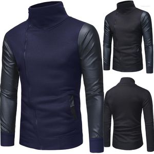 Men's Hoodies The 2023 Leather Collar Zipper Sleeve Splicing Men Leisure Cultivate One's Morality Cardigan Fleece