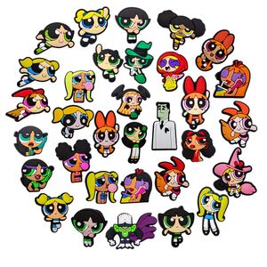 Parti di scarpe Accessori Charms Powerpuff per scarpe in pvc Decorazione Charm Perni per zoccoli Bracciale Polsino Bomboniere Halloween Compleanno Otdcm