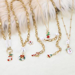 Pendant Necklaces Christmas Santa Claus Elk Snowman For Women Xmas Gift Decorations 2023 Ornaments