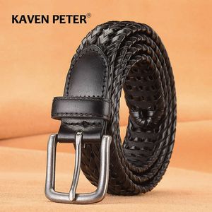 Belts Man Genuine Bonded Leather Belt For Men Knitted Strap Fashion Black Vintage Designer Jeans Belts High Quality Cummerbunds Z0228