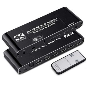 4K60Hz 2x4 HDMI-kompatibel 2.0b Switch Splitter Switcher SPDIF Audio 3,5 mm Scaler 2 i 4 ut med fjärrstöd 4K 3D HDCP2.2