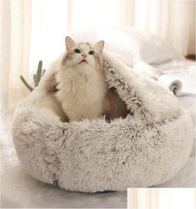 Dog Houses Kennels Accessories Round Cat Bed House Cozy Mat Warm Pet Basket Kennel Soft Long Plush Cushion For Small Nest Slee Sof1330205