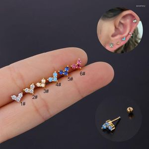 Stud Earrings 1 PCS Cute Mini Color Zircon Heart Ear Piercing Cartilage Cuff Clip Simple Gold Steel Bar Earring Jewelry