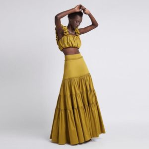 Skirts 2 Pieces Formal Ginger Yellow A-line Satin Women To Party Pleated Floor Length Long Maxi Skirt Zipper Female