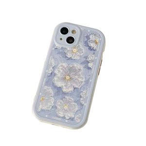 Масляная живопись персиковой чехол для iPhone 14 плюс 13 12 11 Pro Max XS XR Fashion Flower Cover Antip Drop Shockper