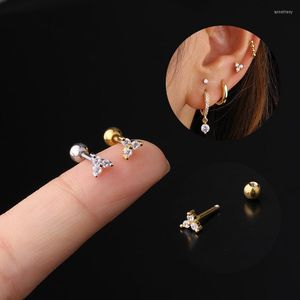 Stud Earrings 1Pc 16G CZ Cartilage Earring Gold Silver Color Stainless Steel Triangle Lobe Screw Back Piercing Jewelry