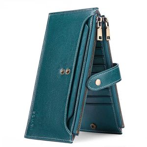 Wallets 2022 New Wallets for Women Oil Waxed Cowhide Vintage Card Holder MultiCard Zipper Cell Phone Bag Designer Women Wallet CarterasL230303