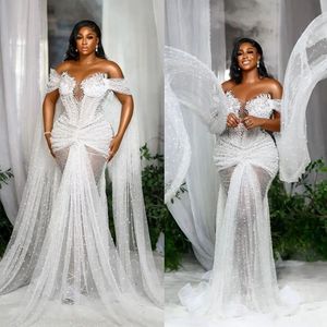 Pearls Mermaid Sexy Wedding Dresses Africa Sweetheart Bridal Gowns Custom Made Illusion Plus Size Dress Vestido De Novia