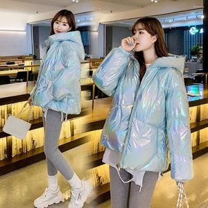 Women's Trench Coats Women Winter Jacket Hooded Tie Dye Shiny Fabric Parkas Thick Warm Down Cotton Jackets Zipper Padded Cold Outwear