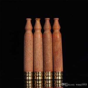 Tubos de fumar lindamente esculpidos por cigarro de madeira maciça, acessórios de cigarro, cabeça de cobre, boca de filtro