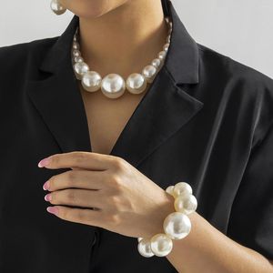 Choker Salircon Fashion Luxury Overized Imitation Pearl Short ClaVicle Halsband Armband Utsökta Set Tillbehör Bröllopsmycken