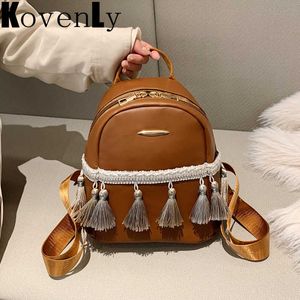 2023 neue Leder Frauen Rucksack Schule Taschen für Teenager Mädchen Mode Quaste Design Kleinen Rucksack College Stil Reise Rucksack 230303 230303