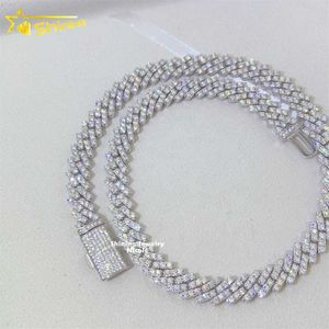 Fin smycken halsband Hip Hop Diamond Chain Iced Out 925 Silver 10mm Moissanite Cuban Link Chain