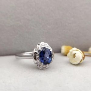 Pierścienie klastra Sapphire 1.305ct Diamond 0.121ct Kobiet Pierścień Ręcznie robione obrączki