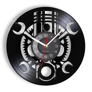 Väggklockor bilreparationsverktyg service garage vinyl skiv väggklocka kolv Auto Art Retro Album Crafts Wall Clock Mancave Decor Mechanic Gift 230303