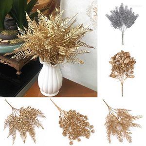 Decorative Flowers Artificial Plant Gold Silver Leaves Christmas Wedding Fake Flower Floral DIY Accessories