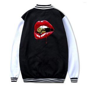 Men's Hoodies Sexy Lips Print Baseball Uniform Jacket Sport Coat