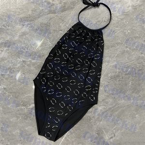Diamond Letter Bademode, luxuriöser schwarzer Bikini für Damen, einteiliger Badeanzug, sexy Neckholder-Bikinis