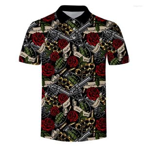 Mäns casual skjortor mode sommaren mäns korta ärm polo skjorta blommor skalle rose 3d tryck unisex harajuku street sport