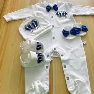 Jumpsuits 4pcs Crown Jewelry Welcome Home Romper Baby Clothing Name Personalized Baby Girl Boy Toddler's Cotton Outfits born Gift 230303