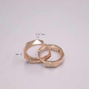 Hoop Earrings Real 18K Rose Gold 3mm Faceted Band Stamp Au750 For Woman Small Diameter 13mm