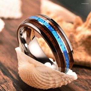 Alyans 8mm Hawaiian Koa Ahşap ve Abalone Kabuk Tungsten Karbür Yüzük Bantları Erkekler için Punk Opal Paslanmaz Çelik Takı