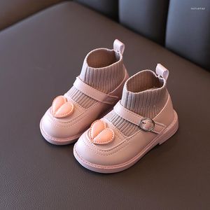 Boots Fashion Cute Girls Autumn Winter Soft Bottom Pink White Black Heart Princess Kids Round Toe Leather Socks For Baby Toddler