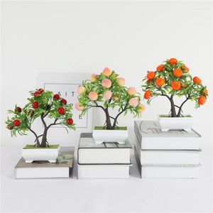 Kwiaty dekoracyjne mini sztuczne rośliny bonsai brzoskwiniowe drzewo owocowe dotknięte do domu dekoracja pokoju ślubnego el impreza