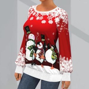 Women's Blouses Chic Lady Christmas Top Long Sleeves Warm Soft Snowflake Pattern Xmas Sweatshirt