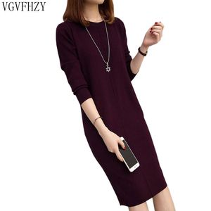 Casual Dresses Plus Size Women's Autumn Winter Loose Sweater Dress 2023 Solid Simple Round Neck Long Sleeve Knit Warm Female Ly1121