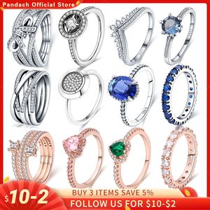 925 Mulheres prateadas FIT PANDORA RING ORIGINAL CORONHA COROWN RINGS BRILHANTE POLIDO ANEL POLIDO JOENS FAZENDO