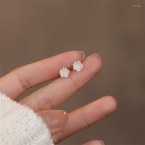 Orecchini a bottone in argento sterling 925 fantasia coreana fiori di rosa per le donne regalo di gioielli fata per studenti di ragazze dolci retrò